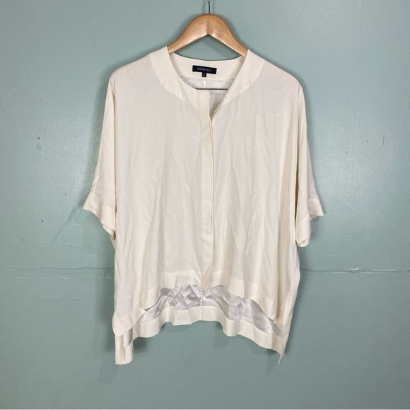 Lafayette 148 Silk Blouse Button Up Short Sleeve Cream Sz S‎ - Picture 1 of 7